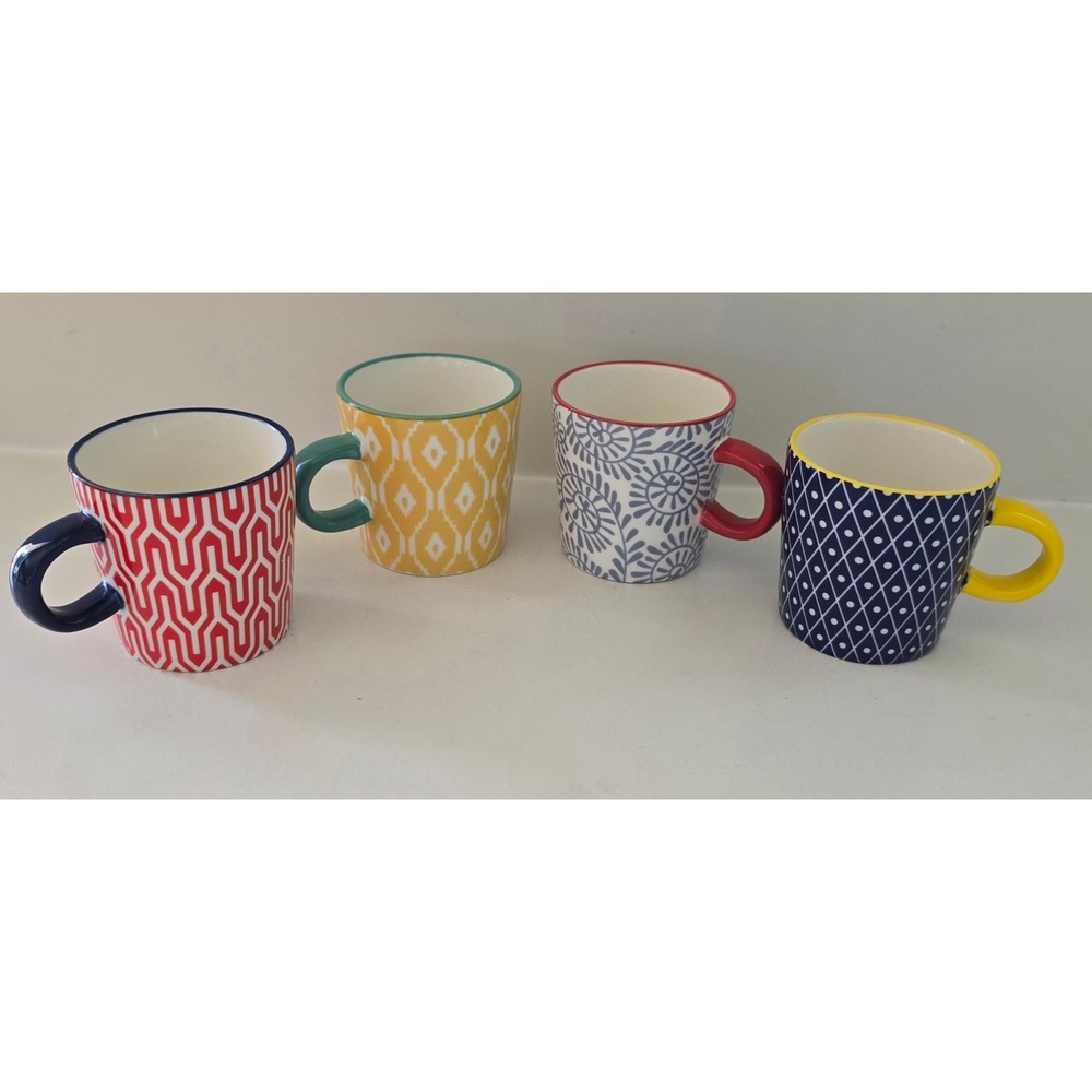 Selamica Ceramic Espresso Mugs Set of 4 Colorful Geometric‎ Floral Pattern Cups
